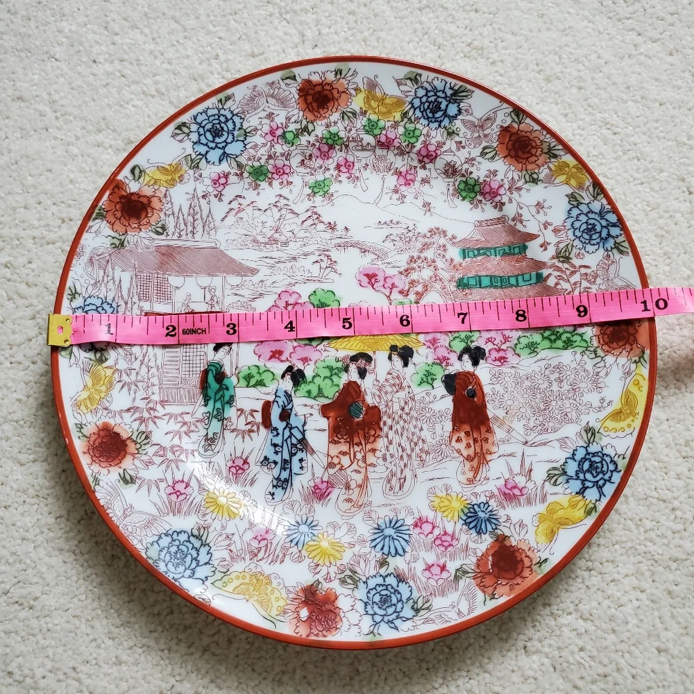 Vintage Porcelain Japan Hand Painted Stamped Plate Geisha Girls